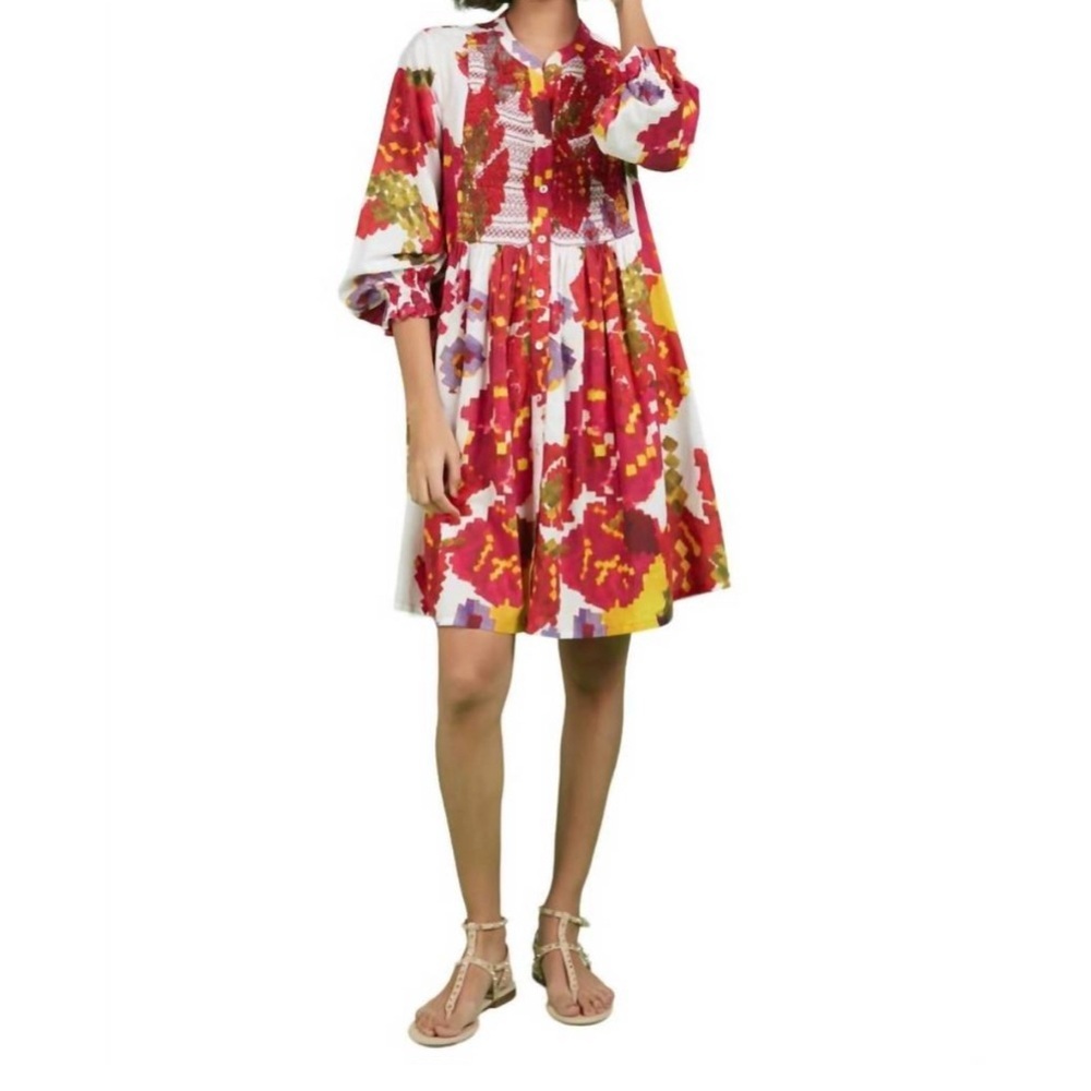 Ro’s Garden Talia Kobe Pink 3/4 Sleeve Button Down Dress Size XS